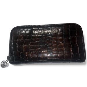 Brighton Croc-Embossed Wallet with Silver Heart Charm